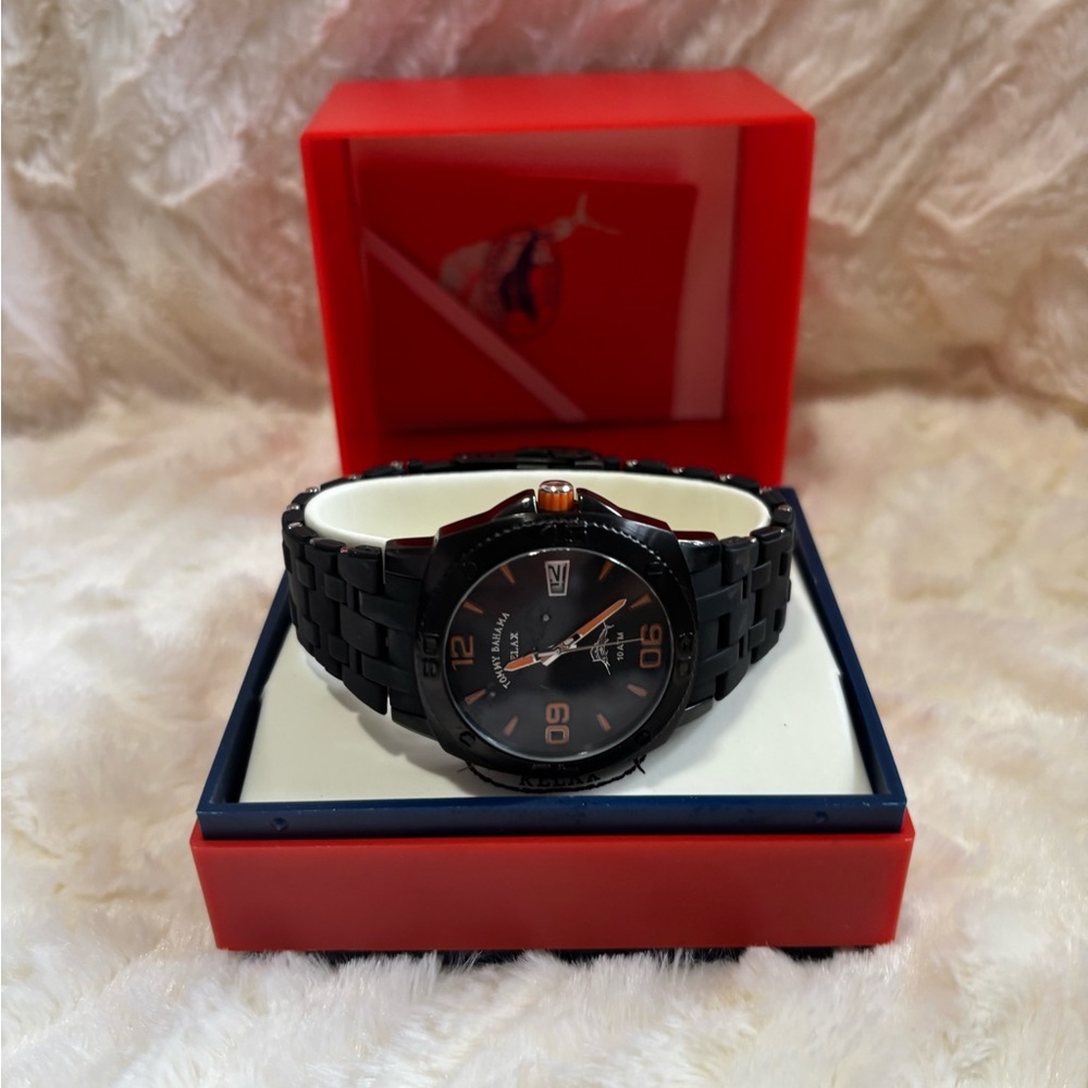 Tommy Bahama Black and Orange Men's Timepiece